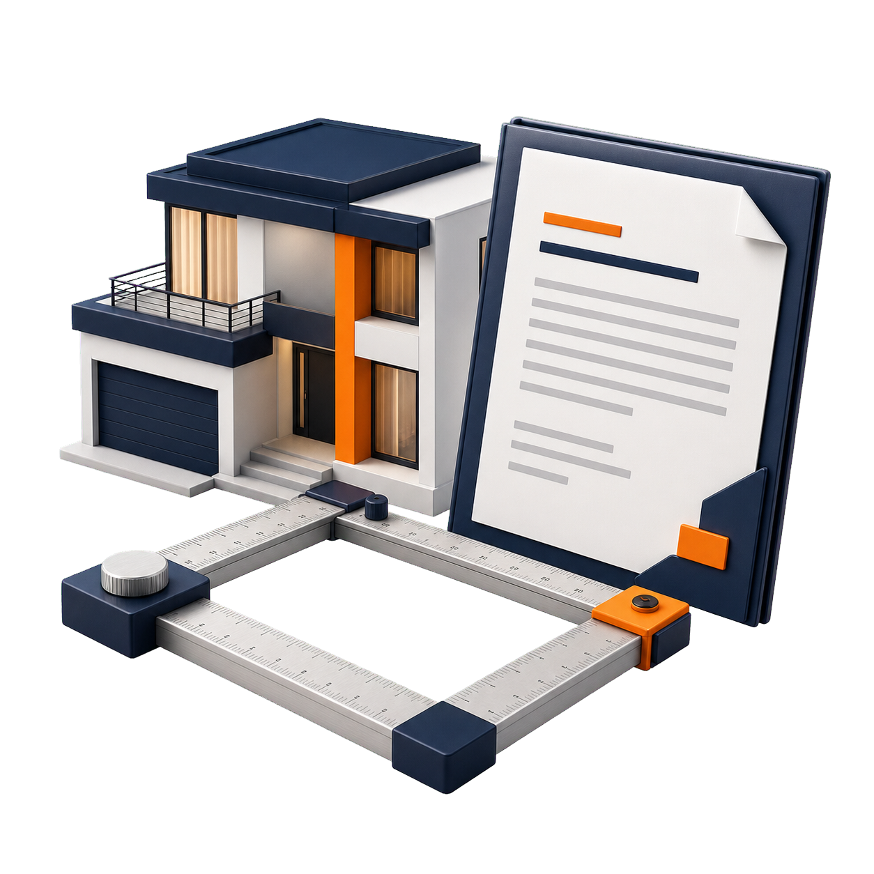 Ilustração 3D de uma casa em avaliação para crédito com garantia